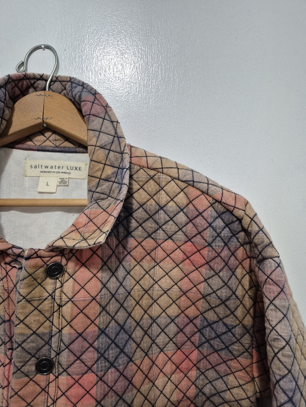 Saltwater Luxe (Anthro) Penny Quilted Jacket LARGE Multi Color Madras Plaid - Picture 4 of 5